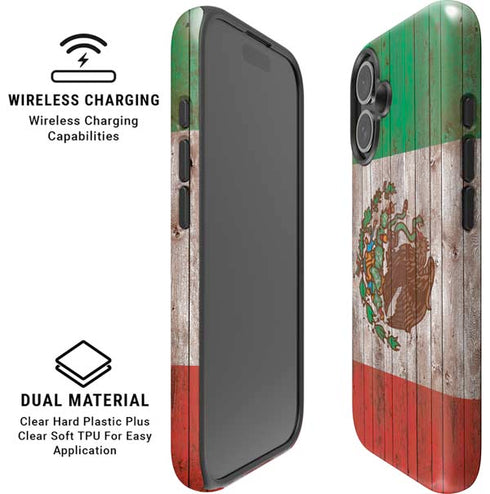 Mexican Flag Dark Wood iPhone 16 Magsafe Impact Case