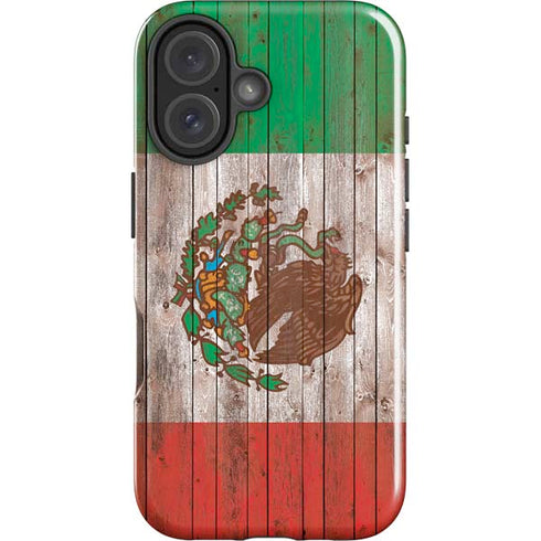 Mexican Flag Dark Wood iPhone 16 Plus Impact Case