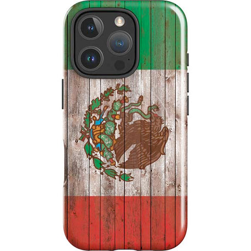 Mexican Flag Dark Wood iPhone 16 Pro Magsafe Impact Case