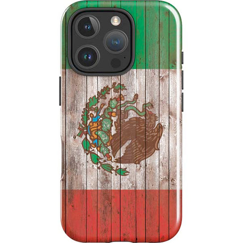 Mexican Flag Dark Wood iPhone 16 Pro Max Impact Case