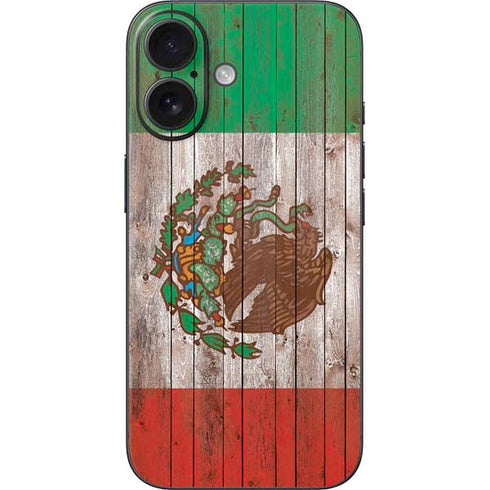 Mexican Flag Dark Wood iPhone 16 Skin