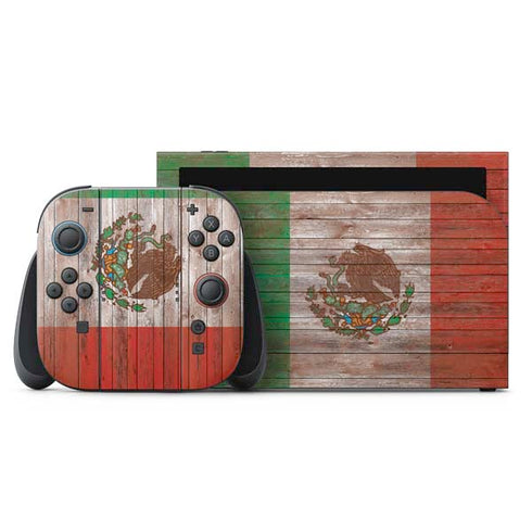 Mexican Flag Dark Wood Nintendo Skins