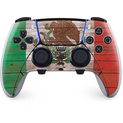 Mexican Flag Dark Wood PS5 DualSense Edge Pro Controller Skin