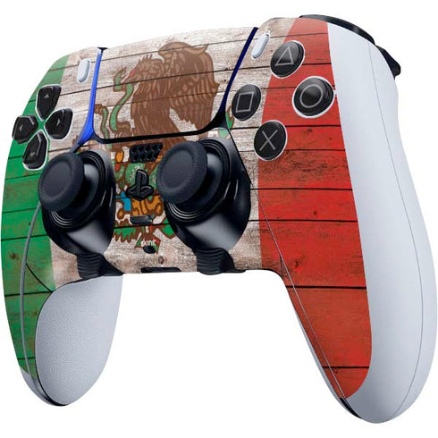 Mexican Flag Dark Wood PS5 DualSense Edge Pro Controller Skin