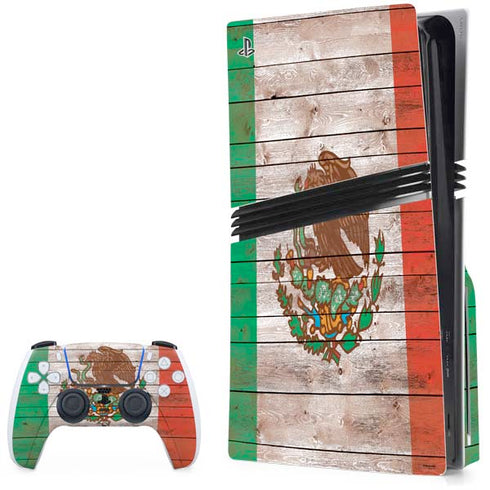 Mexican Flag Dark Wood PS5 Pro Disk Bundle Skin