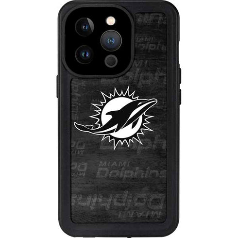 NFL Miami Dolphins Black & White iPhone 15 Pro Waterproof Case