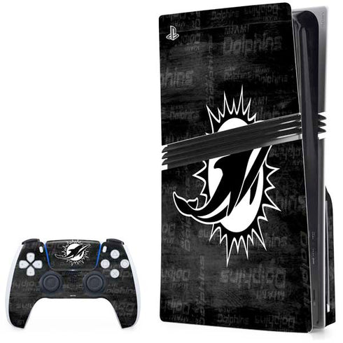 NFL Miami Dolphins Black & White PS5 Pro Disk Bundle Skin