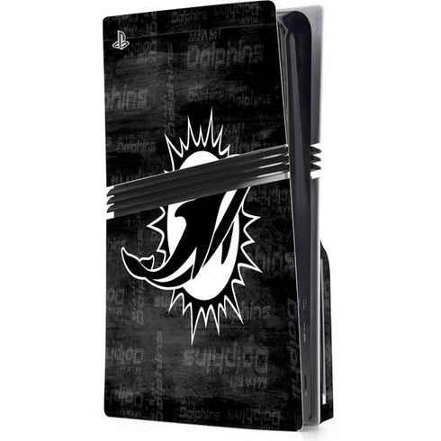NFL Miami Dolphins Black & White PS5 Pro Disk Console Skin