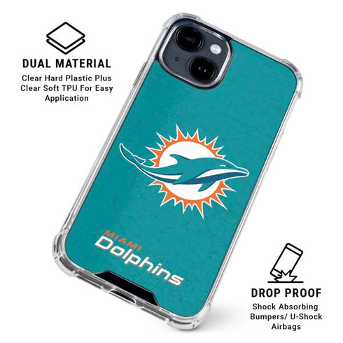 NFL Miami Dolphins Distressed- Aqua iPhone 15 Clear Case