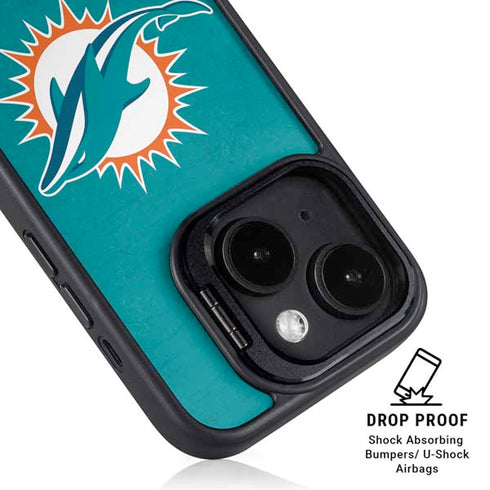NFL Miami Dolphins Distressed- Aqua iPhone 15 Kickstand Case