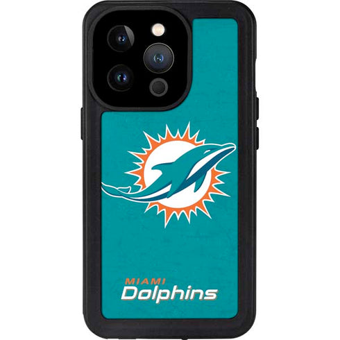 NFL Miami Dolphins Distressed- Aqua iPhone 15 Pro Waterproof Case