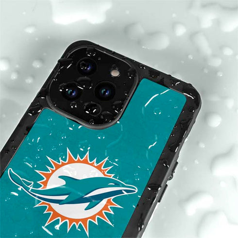 NFL Miami Dolphins Distressed- Aqua iPhone 15 Pro Waterproof Case