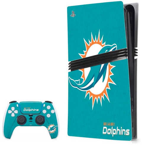 NFL Miami Dolphins Distressed- Aqua PS5 Pro Bundle Skin