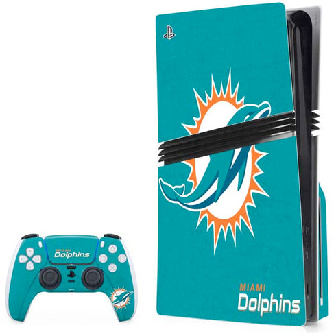 NFL Miami Dolphins Distressed- Aqua PS5 Pro Disk Bundle Skin