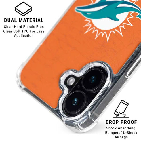 NFL Miami Dolphins Distressed- Orange iPhone 16 Plus Clear Case