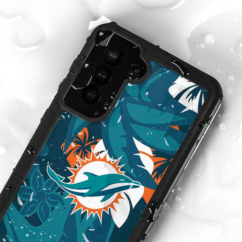 NFL Miami Dolphins Tropical Print Galaxy S24 Plus Waterproof Case