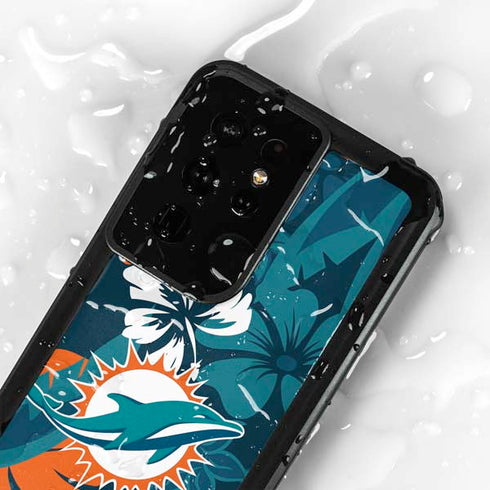 NFL Miami Dolphins Tropical Print Galaxy S24 Ultra Waterproof Case
