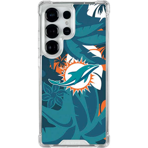NFL Miami Dolphins Tropical Print Galaxy S25 Ultra Clear Case