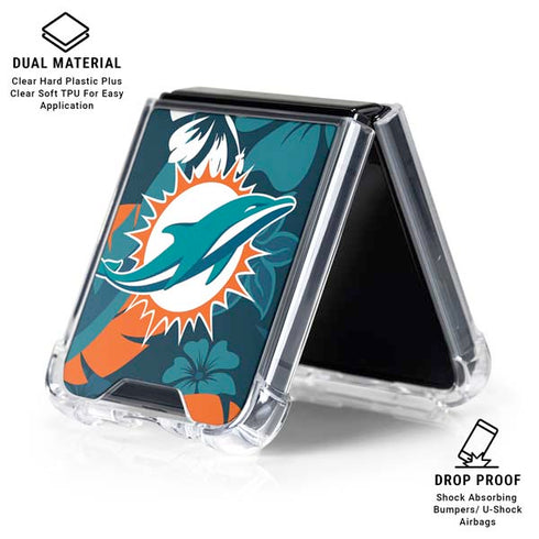 NFL Miami Dolphins Tropical Print Galaxy Z Flip6 Clear Case