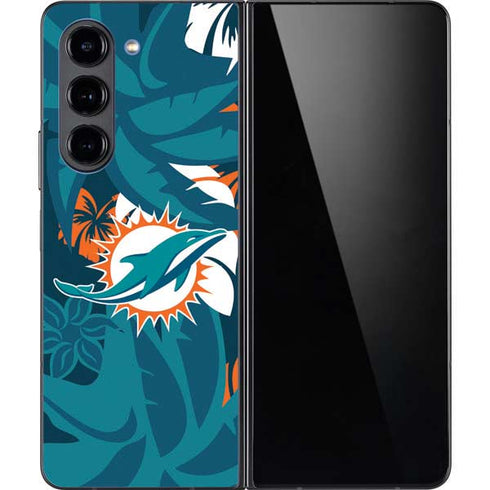 NFL Miami Dolphins Tropical Print Galaxy Z Fold5 5G Skin