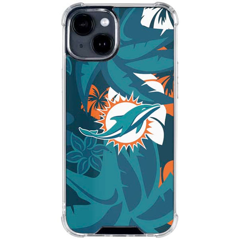 NFL Miami Dolphins Tropical Print iPhone 15 Clear Case