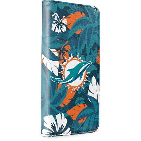NFL Miami Dolphins Tropical Print iPhone 15 Plus Folio Case