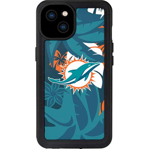 NFL Miami Dolphins Tropical Print iPhone 15 Plus Waterproof Case