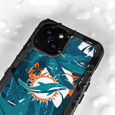 NFL Miami Dolphins Tropical Print iPhone 15 Plus Waterproof Case