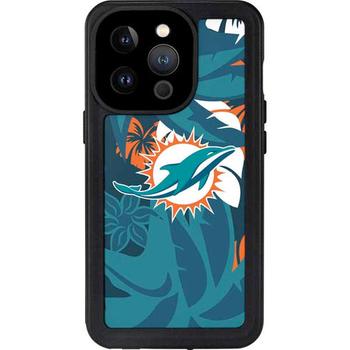 NFL Miami Dolphins Tropical Print iPhone 15 Pro Waterproof Case