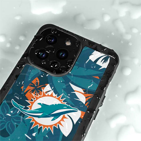 NFL Miami Dolphins Tropical Print iPhone 15 Pro Waterproof Case