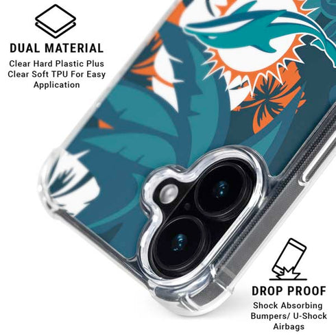NFL Miami Dolphins Tropical Print iPhone 16 Plus Clear Case