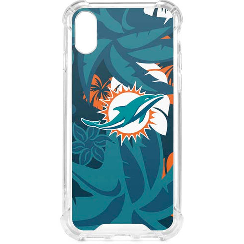 NFL Miami Dolphins Tropical Print iPhone XS Clear Case