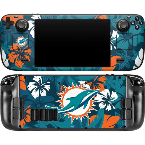 NFL Miami Dolphins Tropical Print Steam Deck Handheld Gaming Computer OLED Skin