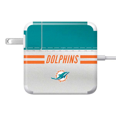 NFL Miami Dolphins White Striped 85W Power Adapter (15 and 17 inch MacBook Pro Charger) Skin