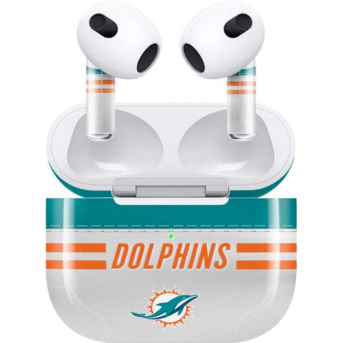 NFL Miami Dolphins White Striped Apple AirPods (3rd Gen 2021) Skin