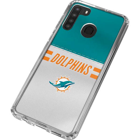 NFL Miami Dolphins White Striped Galaxy A21 Clear Case