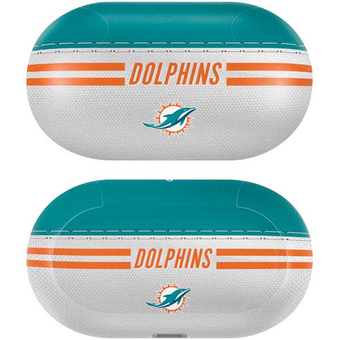 NFL Miami Dolphins White Striped Galaxy Buds Plus Skin