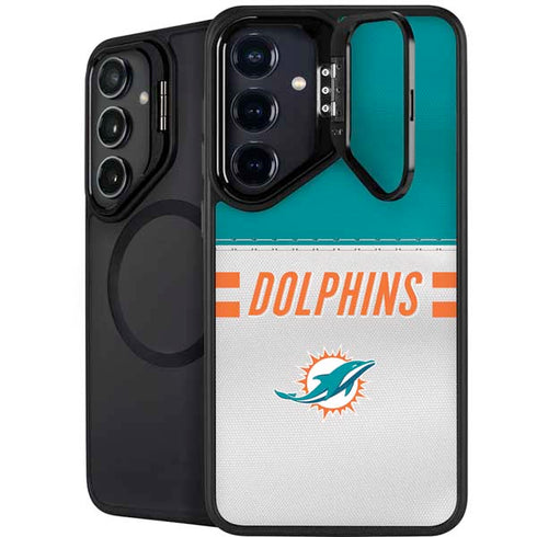 NFL Miami Dolphins White Striped Galaxy S25 Kickstand Case
