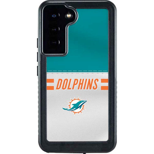 NFL Miami Dolphins White Striped Galaxy S24 Plus Waterproof Case