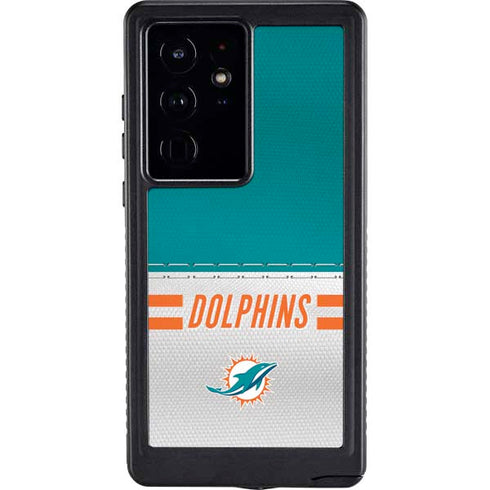 NFL Miami Dolphins White Striped Galaxy S24 Ultra Waterproof Case