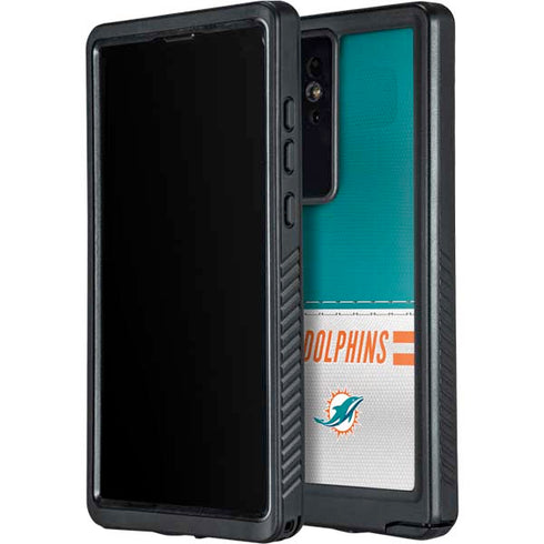 NFL Miami Dolphins White Striped Galaxy S24 Ultra Waterproof Case