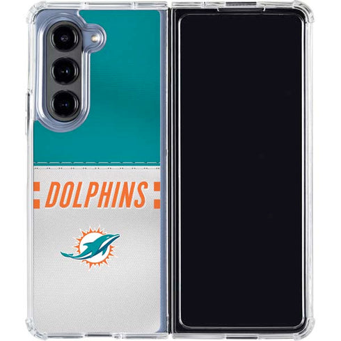 NFL Miami Dolphins White Striped Galaxy Z Fold5 5G Clear Case