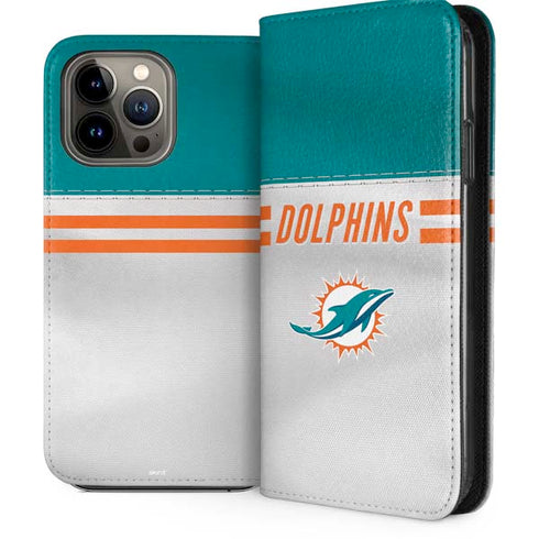 NFL Miami Dolphins White Striped iPhone 14 Pro Max Folio Case