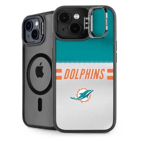 NFL Miami Dolphins White Striped iPhone 15 Plus Kickstand Case