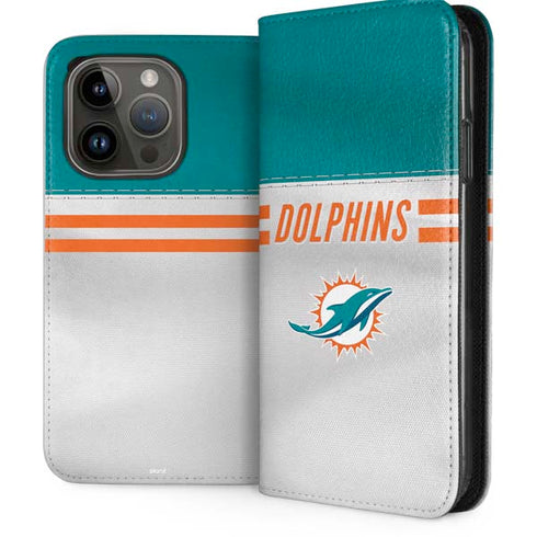 NFL Miami Dolphins White Striped iPhone 15 Pro Folio Case