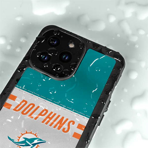 NFL Miami Dolphins White Striped iPhone 15 Pro Waterproof Case