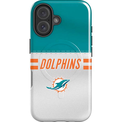 NFL Miami Dolphins White Striped iPhone 16 Plus Magsafe Impact Case