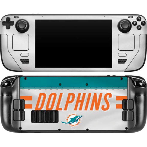 NFL Miami Dolphins White Striped Steam Deck Handheld Gaming Computer OLED Skin