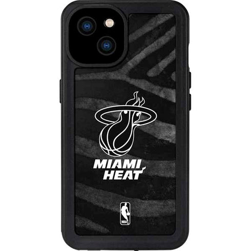 NBA Miami Heat Black Animal Print iPhone 15 Plus Waterproof Case