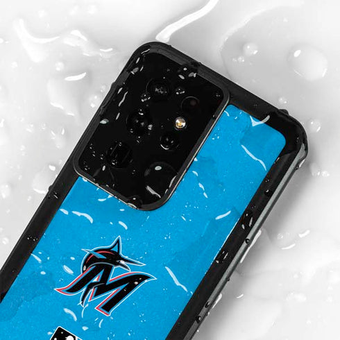 MLB Miami Marlins Solid Distressed Galaxy S24 Ultra Waterproof Case